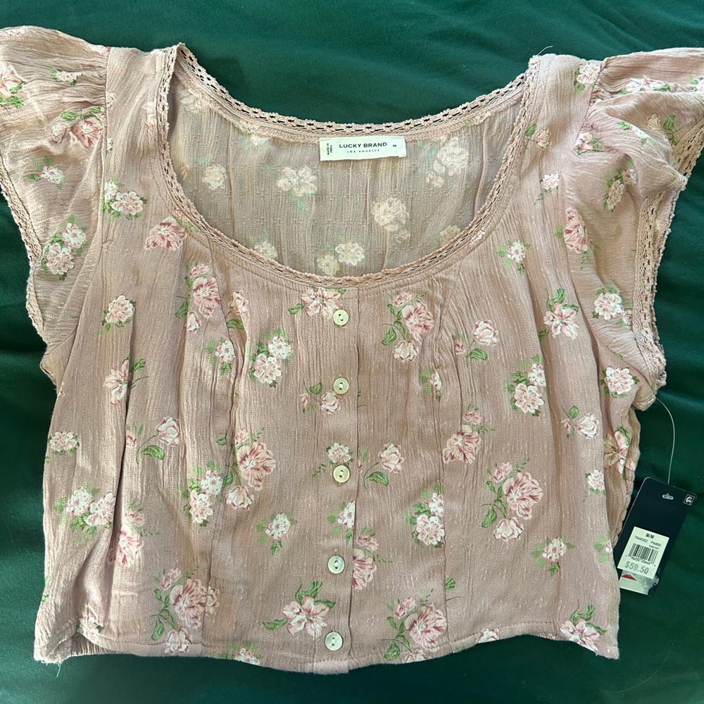 Lucky Brand Women's Blush Floral Cropped Blouse